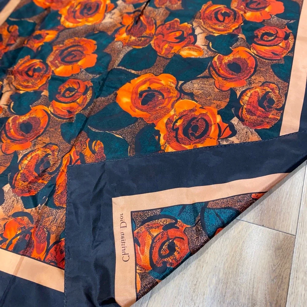 Dior Floral coral rose silk scarf